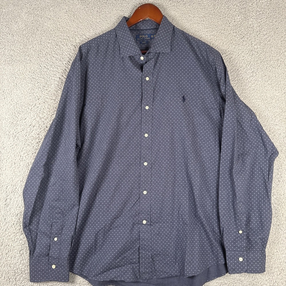 Polo Ralph Lauren Button up Shirt Mens 2XL Blue AOP Slim Fit Long Sleeve